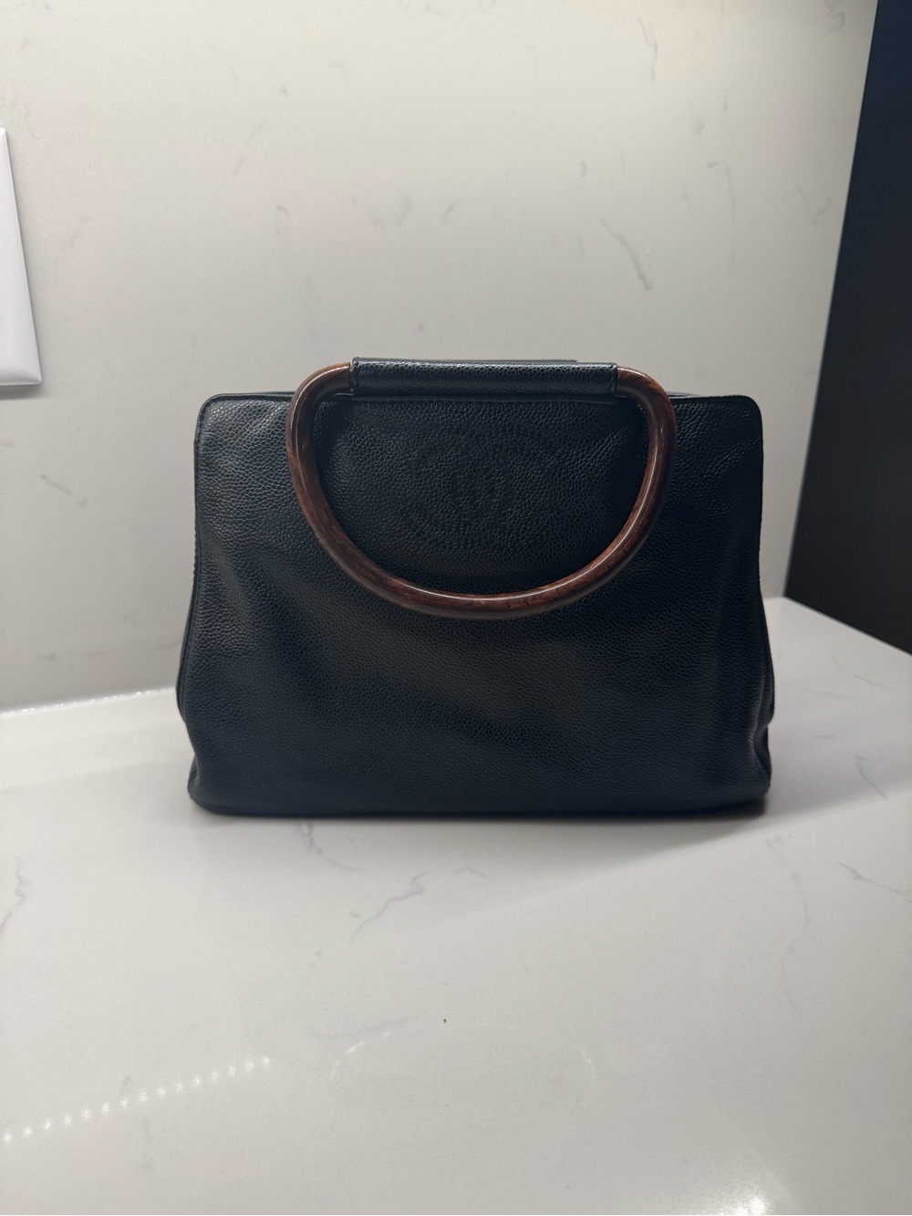 Chanel Black Caviar Leather Wood Top-Handle Bag